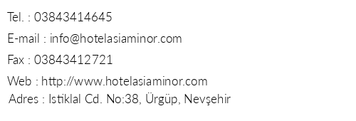 Asia Minor Hotel telefon numaralar, faks, e-mail, posta adresi ve iletiim bilgileri